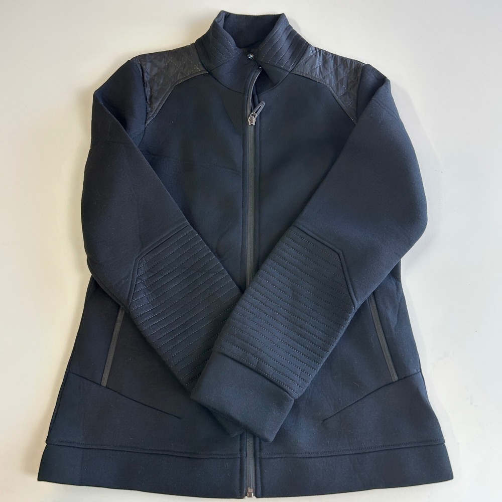 BMW M Sport Womens Full Zip Moto Jacket Black Quilted Shoulder Small Portugal